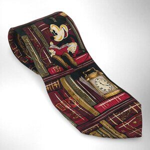 Disney Mickey Mouse Silk Tie Atlas Design Sweden Books Library Novelty